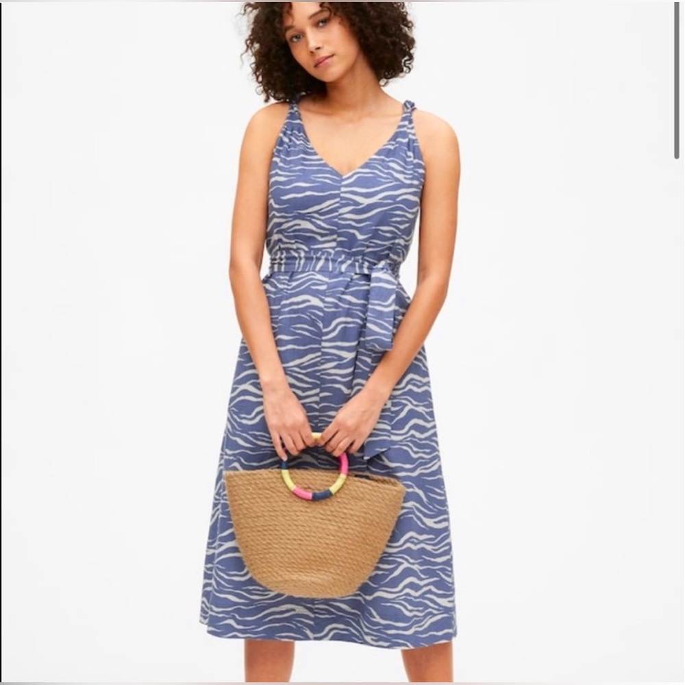 Knotted Cami Midi Dress Blue Zebra Print M Petite